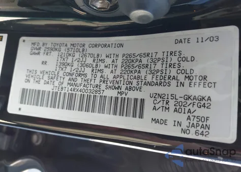 2004 Toyota 4Runner Sr5 V8 from USA, damaged, VIN JTEBT14RX40032857